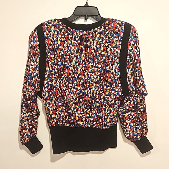 Vintage Adrianna Papell 80s dolman sleeve abstract pattern blouse top sz 4 silk - Picture 2 of 13